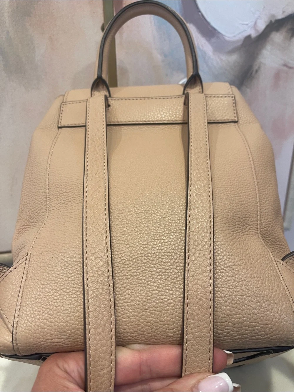 Tory Burch Pebbled Leather Tassel Backpack in Light Beige